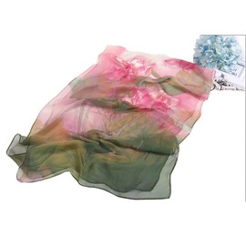 HinyBoeh Floral Scarfs for Women Lightweight Spring Summer - Chiffon Long Scarf Shawl Sunscreen Wrap Neck Headscarf