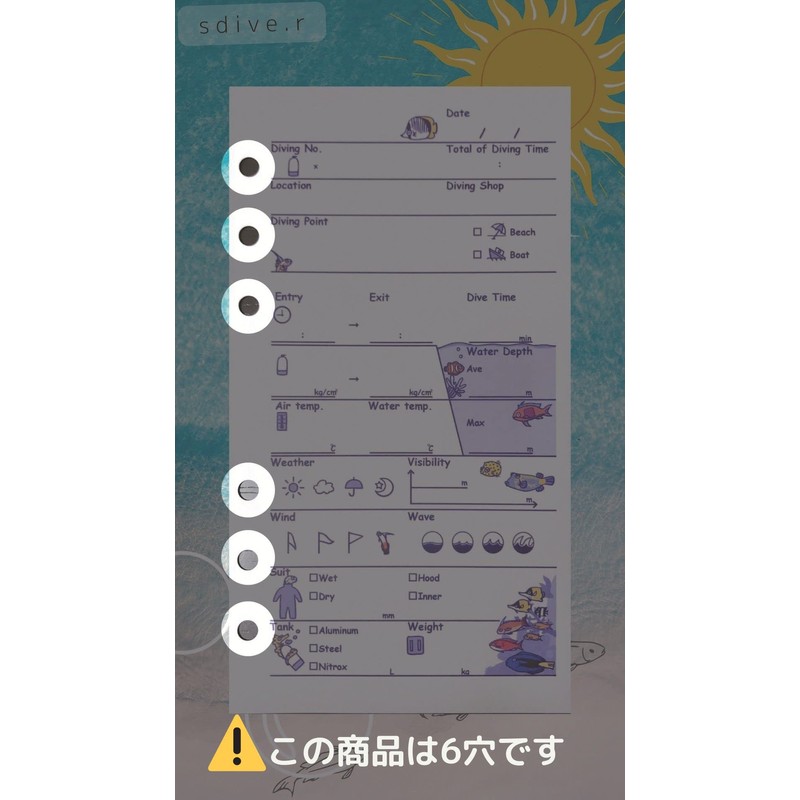 Diving Log Book, 6 Holes, 40 Count, Fish Log Refills,