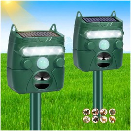 2 Pack Solar Animal Repellent Outdoor Ultrasonic Cat Deterrent with PIR Motion Sensor & Flash Light to Scare Away Cat Dog Raccoon Skunk Deer Rabbit Bird, Deer Repellent Skunk Repellent for Yard Patio