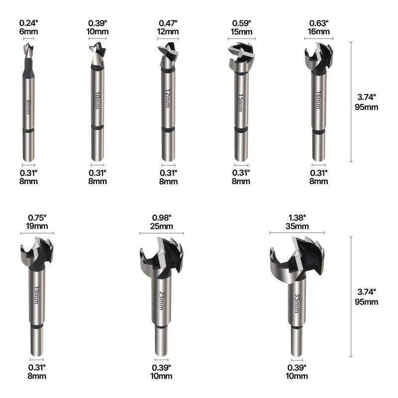 Vearter 8PCS 6-35mm Forstner Drill Bit Set, High Carbon Steel