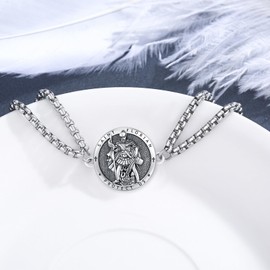 XIXLES Saint Florian Bracelet 925 Sterling Silver St Florian FireFighter Medal Bracelet Religion Patron Saint Florian Amulet Jewelry for Men with Gifts Box