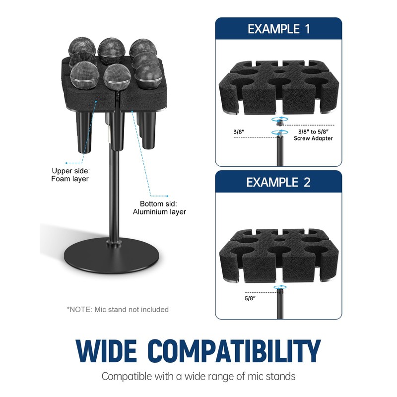 Multi Microphone Holder for Mic Stand holds up to 8