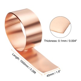 sourcing map 2pcs Copper Sheet Roll 0.1mm Thick Copper Flashing 99.95% Pure Copper Strip Waterproof Metal Foil Plate for Building Electronics DIY (1.6" Width x 3.28ft)