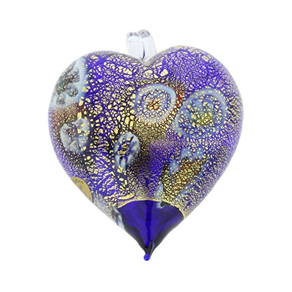 GlassOfVenice Murano Glass Millefiori Heart Christmas Ornament - Blue Gold
