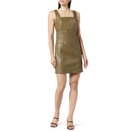 The Drop Women's Hank Vegan Leather Square Neck Mini Dress, Capers Olive, M