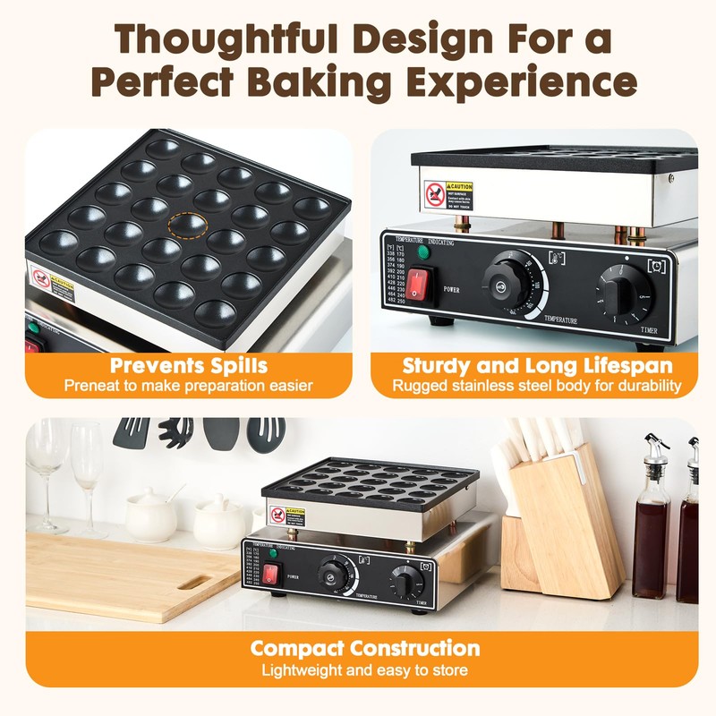 YODHOSA Commercial Mini Dutch Pancake Maker,25PCS Dorayaki Maker,Non-stick Dutch Poffertjes