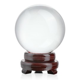 150mm/6inch Clear Crystal Ball with Wooden Stand Fortune Teller Mystical Quartz Ball Photography Props FengShui Divination Spheres