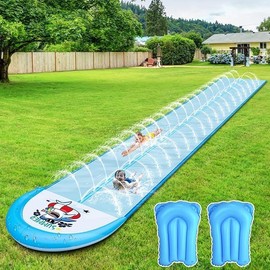 LIKYINEEKY 30ft Slip Splash and Slide, Heavy Duty Lawn Water Slide, Extra Long Slip Water Slides with 2 Bodyboards for Kids Summer Toy with Sprinkler, Sports Outdoor Garden Backyard