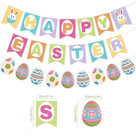 Happy Easter Banner 3 PCS,Easter Bunny Carrot Eggs Flag Bunting,Colorful Easter Party Banners for Easter Spring Themed Festival Party Outdoor Indoor Home Decorations Supplies