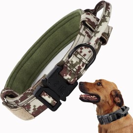 Tactical Dog Collar, Adjustable Military Training Nylon Dog Collar with Control Handle and Heavy Quick-Release Metal Buckle for Small Medium Large Dogs, Camo XL