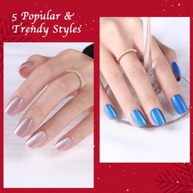 OPkssnails Uñas Postizas Cortas Estilo Ojo De Gato, 150 Unidades De Puntas Cuadradas Brillantes De Verano, Uñas Postizas De Gel Suave, Extensiones De Uñas Postizas Acrílicas Con Efecto Remojo En 15 Ta