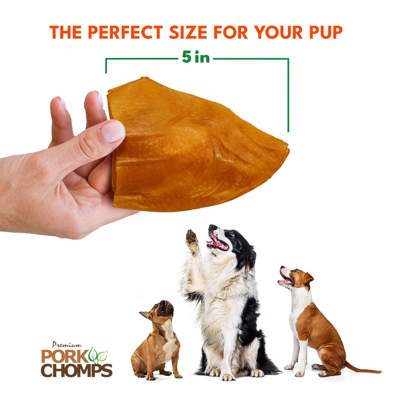 Pork Chomps Roasted Pork Skin Dog Chews, 5-inch Ear Shapes,