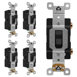 ENERLITES 5 Pack Black Toggle Light Switch Single Pole 20A 120/277V Ground Screw Commercial Grade UL Listed 81201A-BK-5pcs