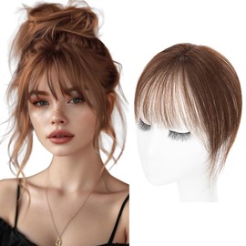 Clip in Bangs,TESS Bangs Hair Clip Human Hair,Clip on Bangs,Invisible 3D Air Bang for Women,10g Lightweight Wispy Bang Hair Topper for Women Human Hair,8 inch Meduim Brown