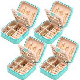 Neveika Jewelry Box with Mirror,Small Jewelry Organizer Box，Travel Jewelry Case for Women，Gift Jewelry Boxes for Female Girls (4pcs mirror blue)
