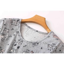 CHUNG Women Cotton Blend Pyjamas Set Short Sleeve Top Capri Pants Plus Size S-3XL Sleepwear Nighties Grey Cat,S