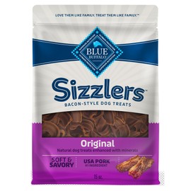 Blue Buffalo Sizzlers Bacon-Style Dog Treats with Real USA Pork, Original Flavor, 15-oz Bag