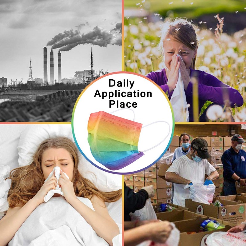 DIOLV 50Pcs Rainbow Printed Disposable Face Masks for Adults 3-ply