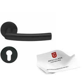 Beschläge Hamburg Trondheim scoop SBL 1003 Door Handles with PZ Rosettes for Profile Cylinder for Office/Cellar Doors - Handle Set / Door Handle for Interior Doors, Round, Matte Black