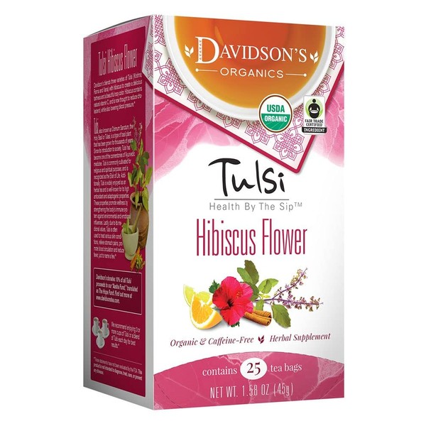 Davidson's Organics, Tulsi Hibiscus Flower, 25-count Tea Bags, Pack of 6