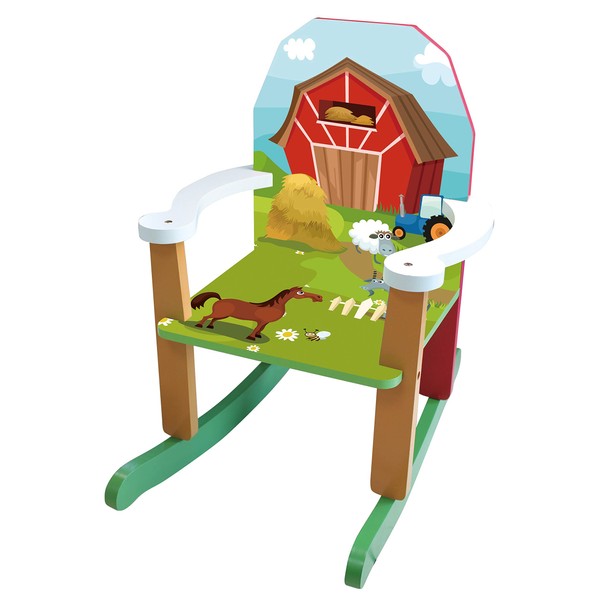 Wood Farm Rocking Chair Green Animals Painted