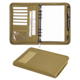 Kosibate Tactical Notebook Padfolio Ring Binder with 80 Sheets, Tactical Binder Zippered for Folders, Cards Refillable 6-Ring Notepad,Army Military Waterproof Notebook Cover(Khaki,7.3"x10.1")