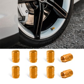 Kewucn 8 PCS Car Tire Valve Stem Caps, Aluminum Alloy Air Caps Cover with Rubber Ring, Corrosion Resistant Airtight Dust Proof Covers, Universal for SUVs, Trucks, Motorcycles and Bikes (Gold)
