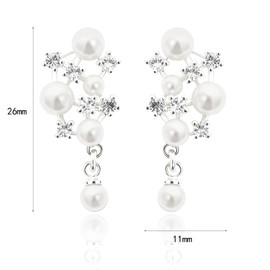 Pearl Earrings for Women, 14K Silver Plated Pearl CZ Dangle Earrings Wedding Jewelry