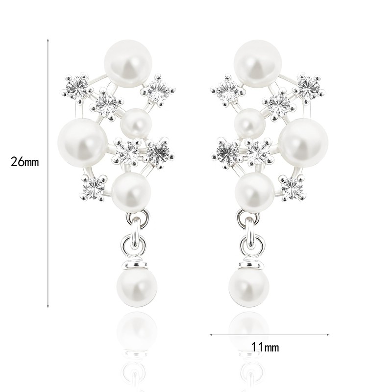 Pearl Earrings for Women, 14K Silver Plated Pearl CZ Dangle