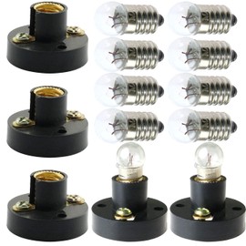 MEETOOT Set of 10pcs Screw Mini Bulb 1.5V and 5pcs E10 Mini Bulb Holder Black Plastic Pure Brass Lamp Bases Student Experiment Lighting DIY Accessories Screw Type Bulb Socket