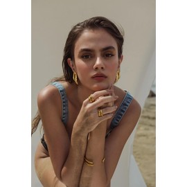 INNERDIVA Gold Statement Earrings for Women, 14K Gold Plated Chunky Geometric Irregular Stud Earrings Trendy Hypoallergenic Fashion Jewelry Gift