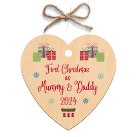 Second Ave First Christmas as Mummy & Daddy Wooden Hanging Heart Christmas Xmas Tree Decoration Bauble
