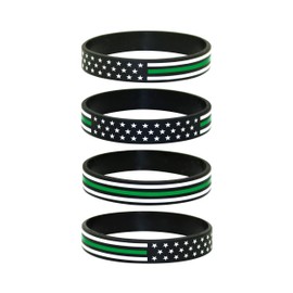 Thin Green Line American Flag Silicone Stretchable Bracelet - 4-Pack - Military, Park Ranger, Border Patrol