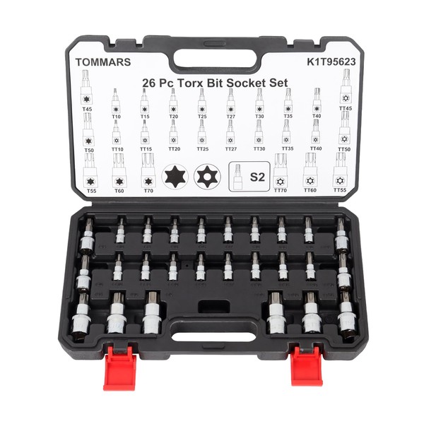 TOMMARS 26-PC Torx Socket Set, Torx Star Tamper Proof Security