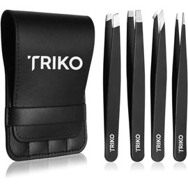 Triko Pinzas profesionales para depilar, cuidado y belleza personal, Set de pinzas de depilación de acero inoxidable de diferentes puntas para cuidado facial, Pinzas de acero inoxidable (Negro)