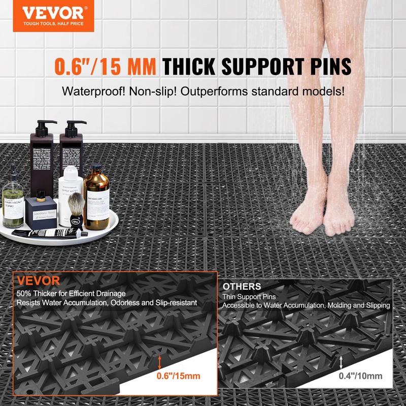 VEVOR Interlocking Tile 50PCS Black, Drainage Tiles 12" x 12"