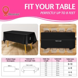 Hereisa Disposable Plastic Tablecloth Black 54x108 Inch, 5-Pack Waterproof Rectangular Table Cover for Parties, Picnics, Dining Protection