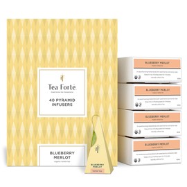 Tea Forte Blueberry Merlot Tea Event Box, Bulk Pack of 40 Pyramid Infuser Tea Sachets for All Occasions