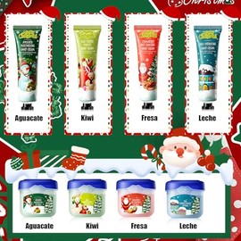 8PCS Hand Cream Trabajo y Labial Hidratante de Navideño, Crema de Manos Hidratante con Labial Hidratante, Colección De Cremas De Manos Profundamente Hidratantes Y Nutritivas, Regalos ideal para Todos