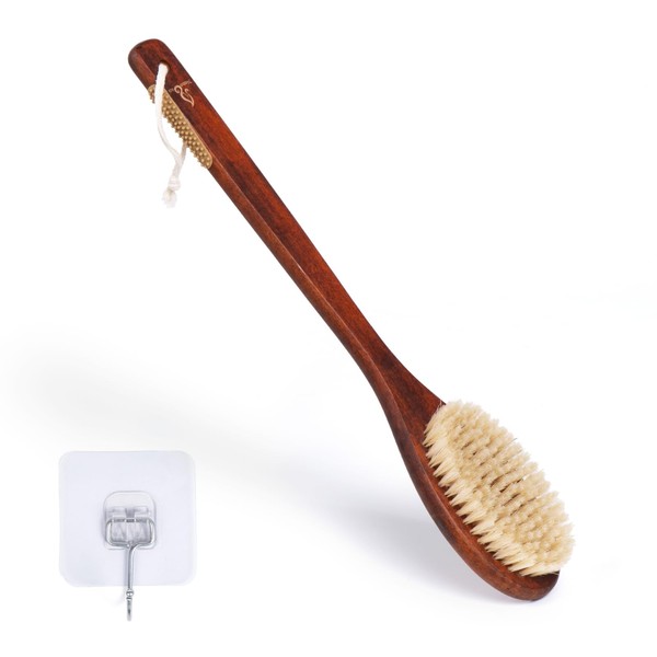 Wooden Bath Brush with Gentle Bristles Long Handle for Shower