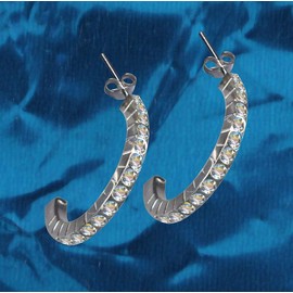 58096 Hoop Earrings Real Silver 925 with Zirconia Art Nouveau Design Stone Colour: Transparent White Modern Cool Trendy Hip, Sterling silver 925, zirconia stones, Zirconia crystal rhinestone