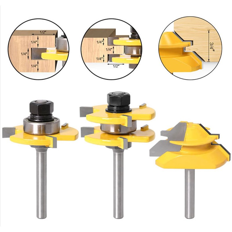Lock Miter 45 Degree Joint Router Bits + 2Pcs Tongue