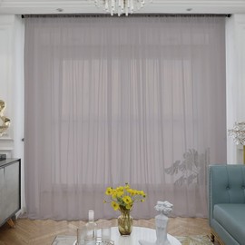 ABCHOME Light Gray Sheer Curtains 72 Inches Long 2 Panels,Rod Pocket Voile Semi Sheer Window Curtains for Kitchen, Bedroom and Living Room (Light Gray, 52 W x 72 L)