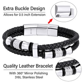 VEXXS Leather Bracelet (Cubic Zirconia - Silver, 8.50)