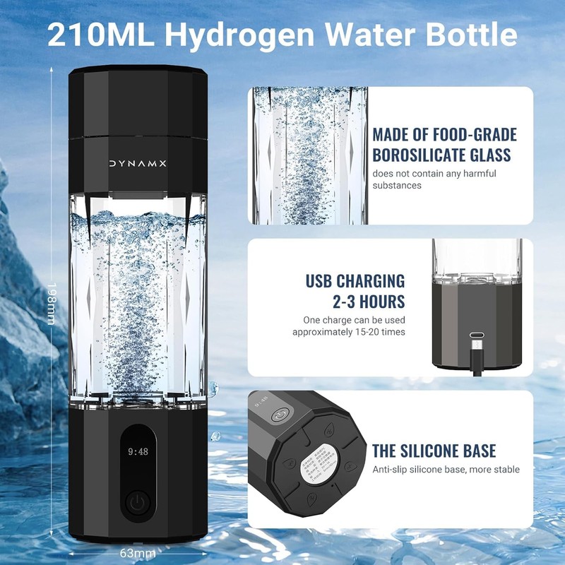 【6000PPB】 DYNAMX Hydrogen Water Bottle, Portable Hydrogen Generator, SPE/PEM Technology