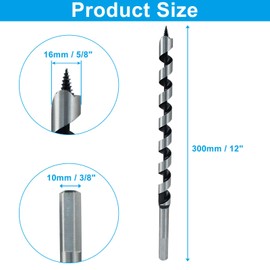 Cjueiom Wood Auger Drill Bit, 16mm x 300mm Hex Shank Ship Auger Bit, Cuts Shallow and Deep Holes in Wood, 1 Piece