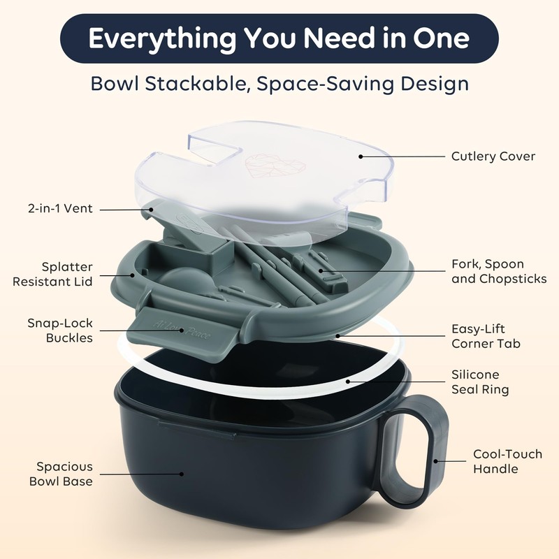 AI LOVE PEACE Microwavable Ramen Bowl Cooker with Lid -
