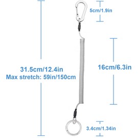 Lix&Rix Spiral Elastic Coiled Lanyards with Carabiner Clips and Spring Rings Accessories, 2pcs Sliver