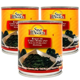 San Miguel Poblano Strips 220g (Pack 3) / Mexican Sliced Poblano Chilli Peppers, Canned Hot Chillies