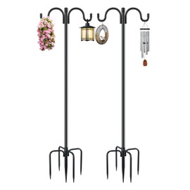 Gtongoko Double Shepherds Hook for Outdoor, 2 Pack 92.5 Inch Heavy Duty Bird Feeder Pole 3/4 Inch Thick Garden Hooks for Hanging Hummingbird Feeder, Plant Baskets, Solar Light Lanterns